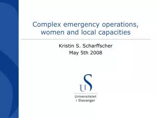 Complex emergency operations, women and local capacities