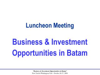 Luncheon Meeting Business &amp; Investment Opportunities in Batam