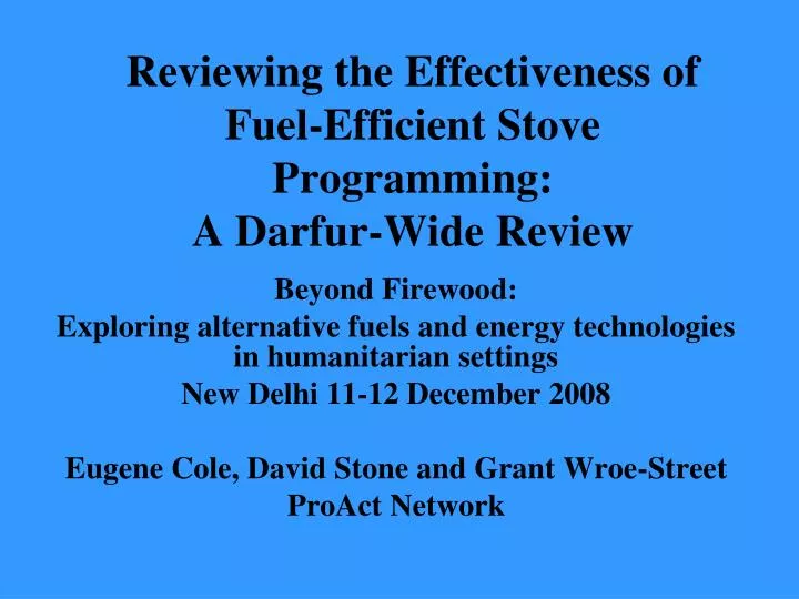 reviewing the effectiveness of fuel efficient stove programming a darfur wide review