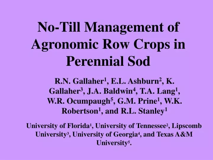 no till management of agronomic row crops in perennial sod