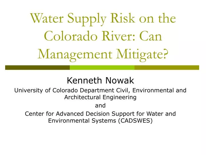 water supply risk on the colorado river can management mitigate