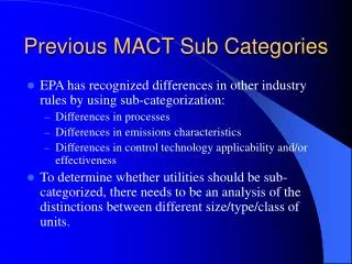 Previous MACT Sub Categories