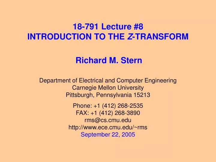 18 791 lecture 8 introduction to the z transform