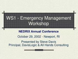 WS1 - Emergency Management Workshop
