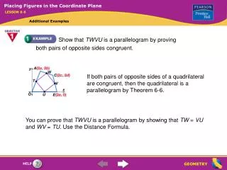 Show that TWVU is a parallelogram by proving both pairs of opposite sides congruent.