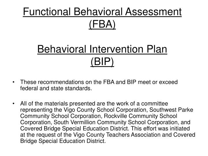 functional behavioral assessment fba behavioral intervention plan bip