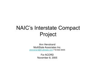 NAIC’s Interstate Compact Project