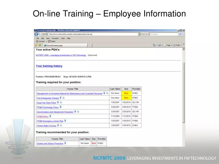 on line training employee information