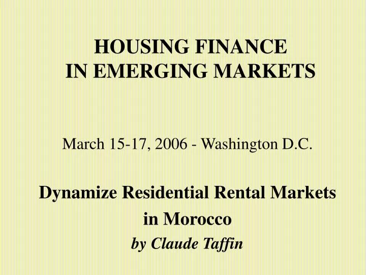 housing finance in emerging markets