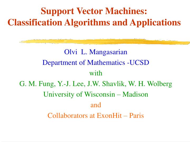 support vector machines classification algorithms and applications