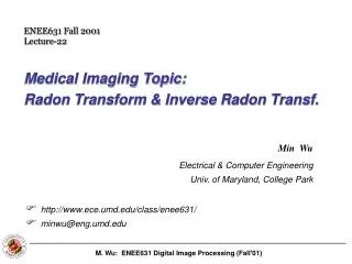 Medical Imaging Topic: Radon Transform &amp; Inverse Radon Transf.