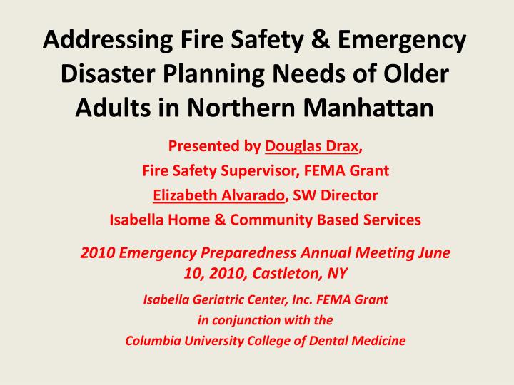 addressing fire safety emergency disaster planning needs of older adults in northern manhattan