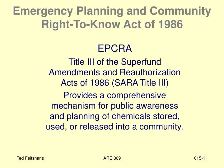 emergency planning and community right to know act of 1986
