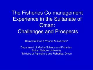 The Fisheries Co-management Experience in the Sultanate of Oman: Challenges and Prospects