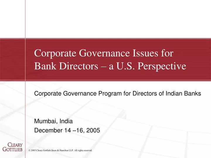 corporate governance issues for bank directors a u s perspective