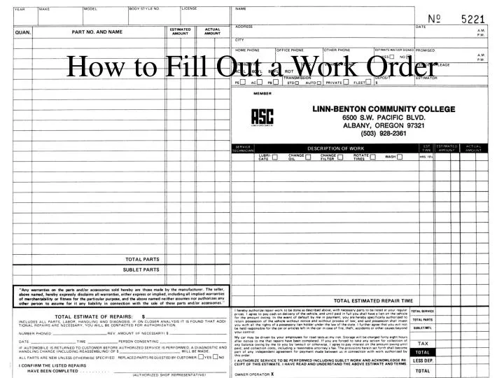 how to fill out a work order