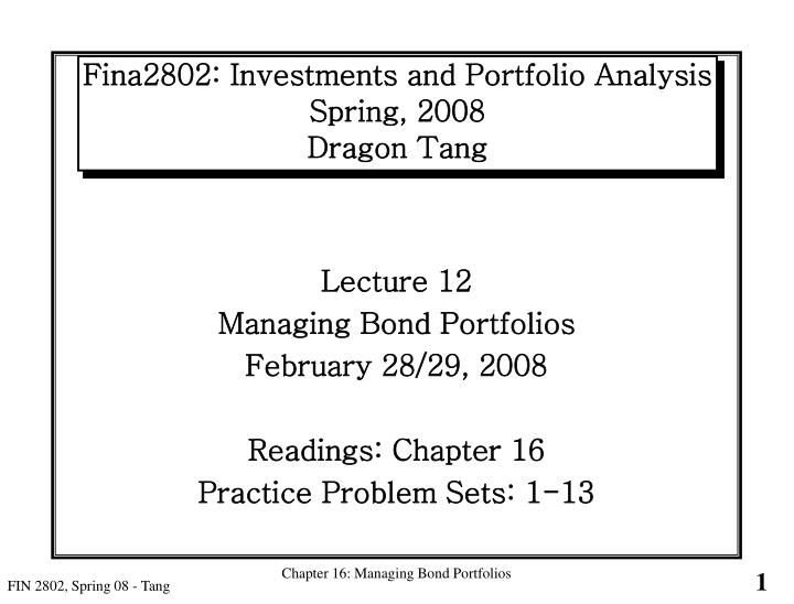 fina2802 investments and portfolio analysis spring 2008 dragon tang
