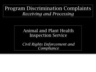Animal and Plant Health Inspection Service Civil Rights Enforcement and Compliance