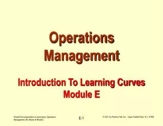 Operations Management Introduction To Learning Curves Module E