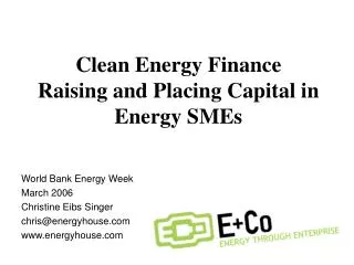 Clean Energy Finance Raising and Placing Capital in Energy SMEs