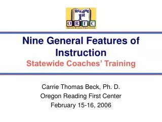 Nine General Features of Instruction Statewide Coaches’ Training
