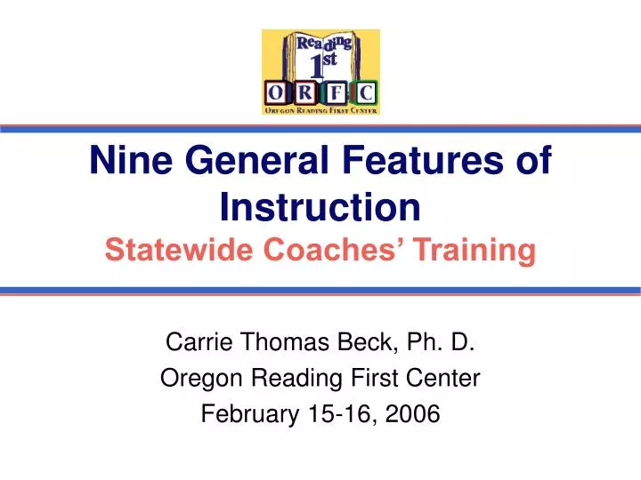 nine general features of instruction statewide coaches training