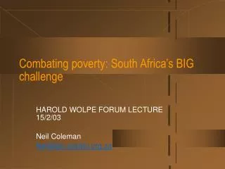 Combating poverty: South Africa’s BIG challenge