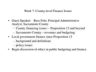 Week 7: County-level Finance Issues