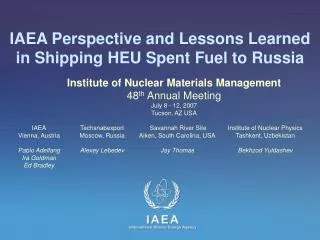 IAEA Perspective and Lessons Learned in Shipping HEU Spent Fuel to Russia