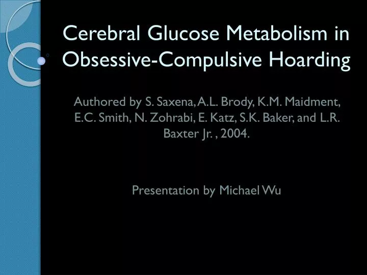 cerebral glucose metabolism in obsessive compulsive hoarding