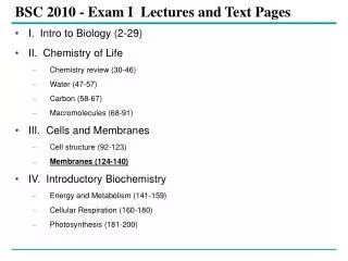 BSC 2010 - Exam I Lectures and Text Pages