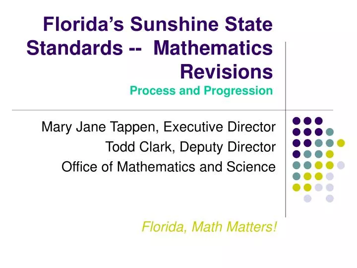 florida s sunshine state standards mathematics revisions process and progression