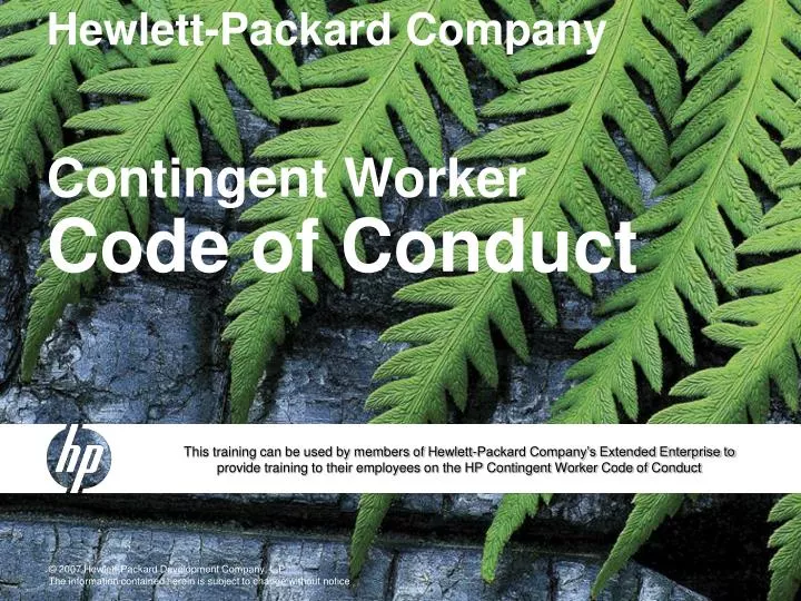 hewlett packard company contingent worker code of conduct