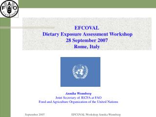 EFCOVAL Dietary Exposure Assessment Workshop 28 September 2007 Rome, Italy
