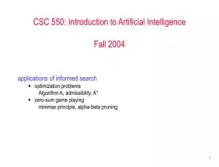 CSC 550: Introduction to Artificial Intelligence Fall 2004