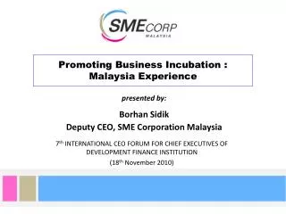 Promoting Business Incubation : Malaysia Experience