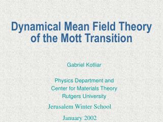 Dynamical Mean Field Theory of the Mott Transition