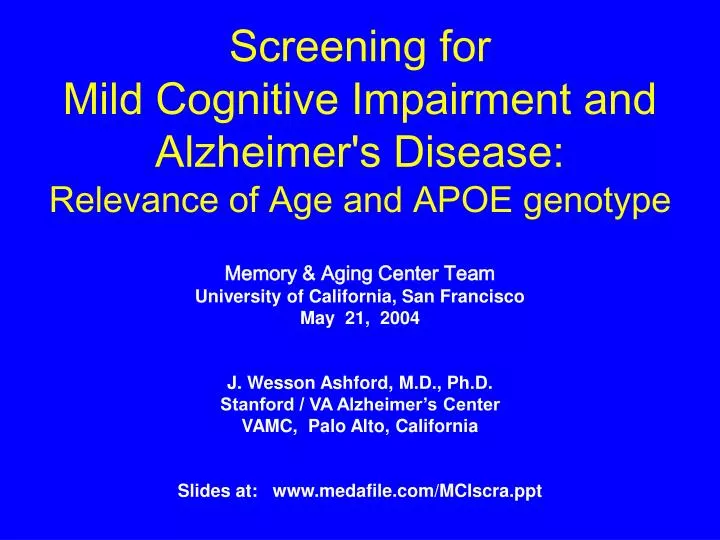 screening for mild cognitive impairment and alzheimer s disease relevance of age and apoe genotype