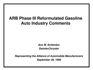 ARB Phase III Reformulated Gasoline Auto Industry Comments
