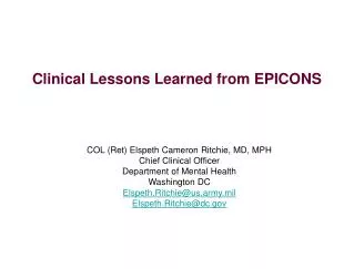 Clinical Lessons Learned from EPICONS