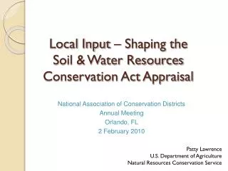 Local Input – Shaping the Soil &amp; Water Resources Conservation Act Appraisal