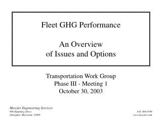 Fleet GHG Performance An Overview of Issues and Options