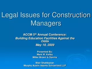 Legal Issues for Construction Managers