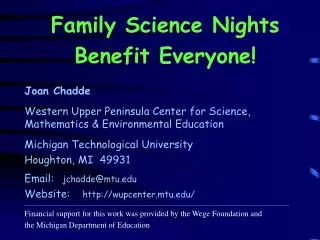 Family Science Nights Benefit Everyone!