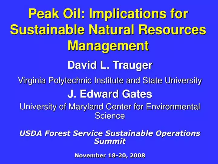 peak oil implications for sustainable natural resources management
