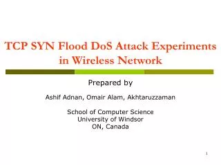 TCP SYN Flood DoS Attack Experiments in Wireless Network