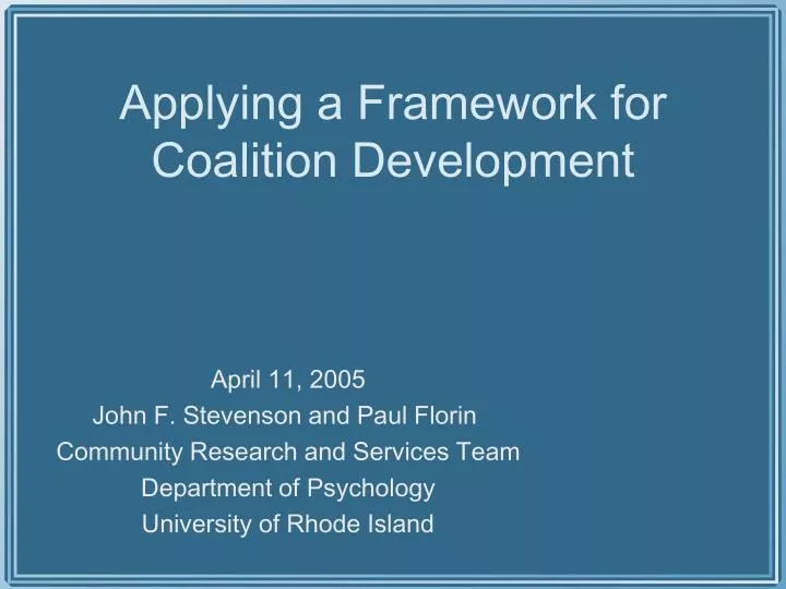 applying a framework for coalition development