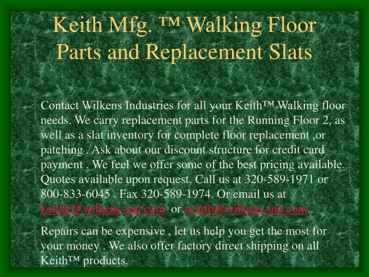 keith mfg walking floor parts and replacement slats