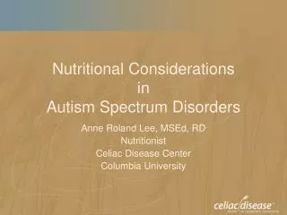 Nutritional Considerations in Autism Spectrum Disorders