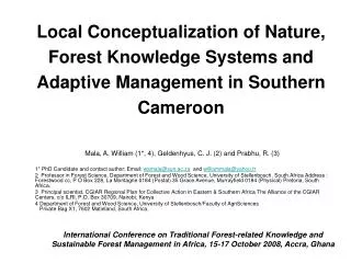 Local Conceptualization of Nature, Forest Knowledge Systems and Adaptive Management in Southern Cameroon
